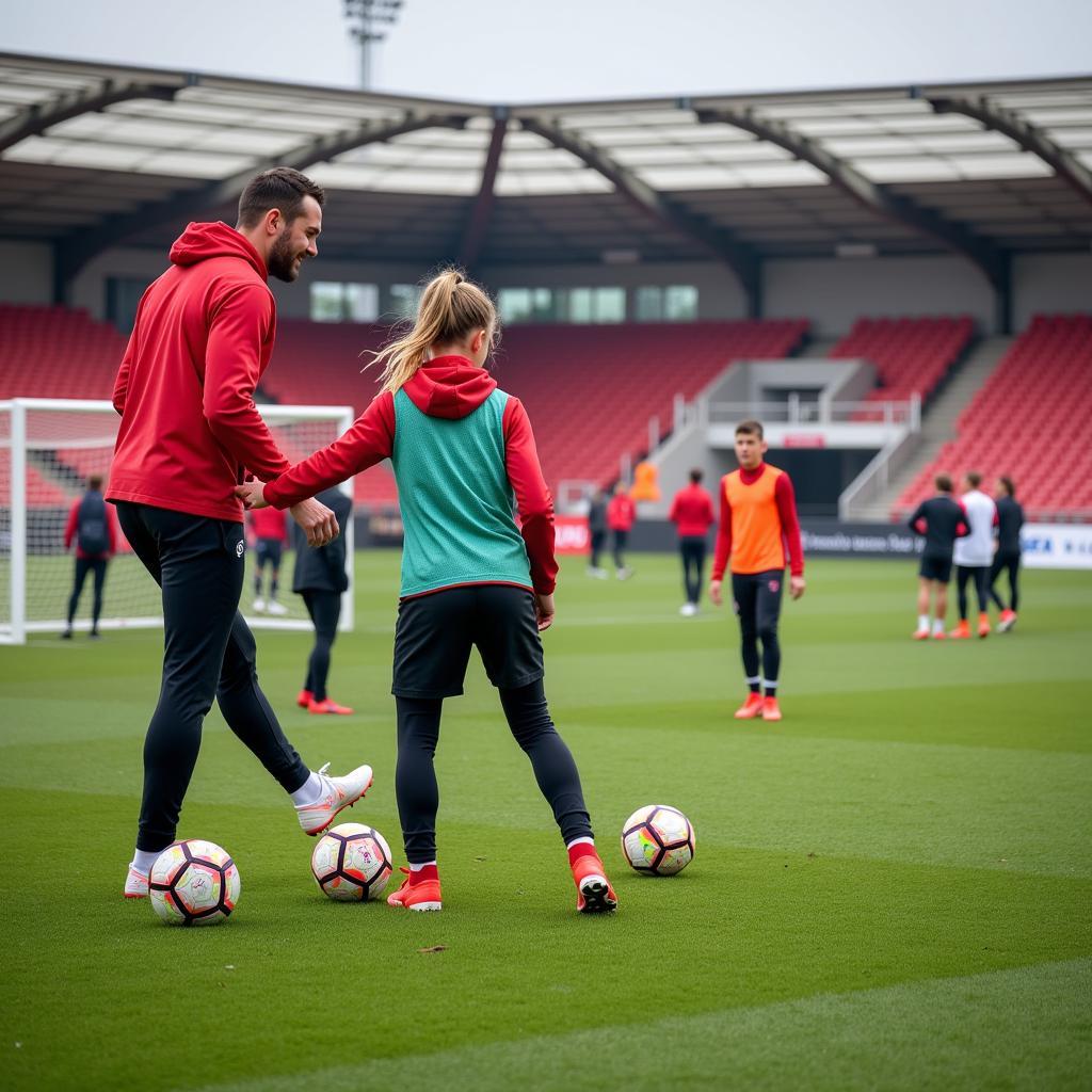 Bayer Leverkusen Jugendspieler beim Training an der Alkenrather Str