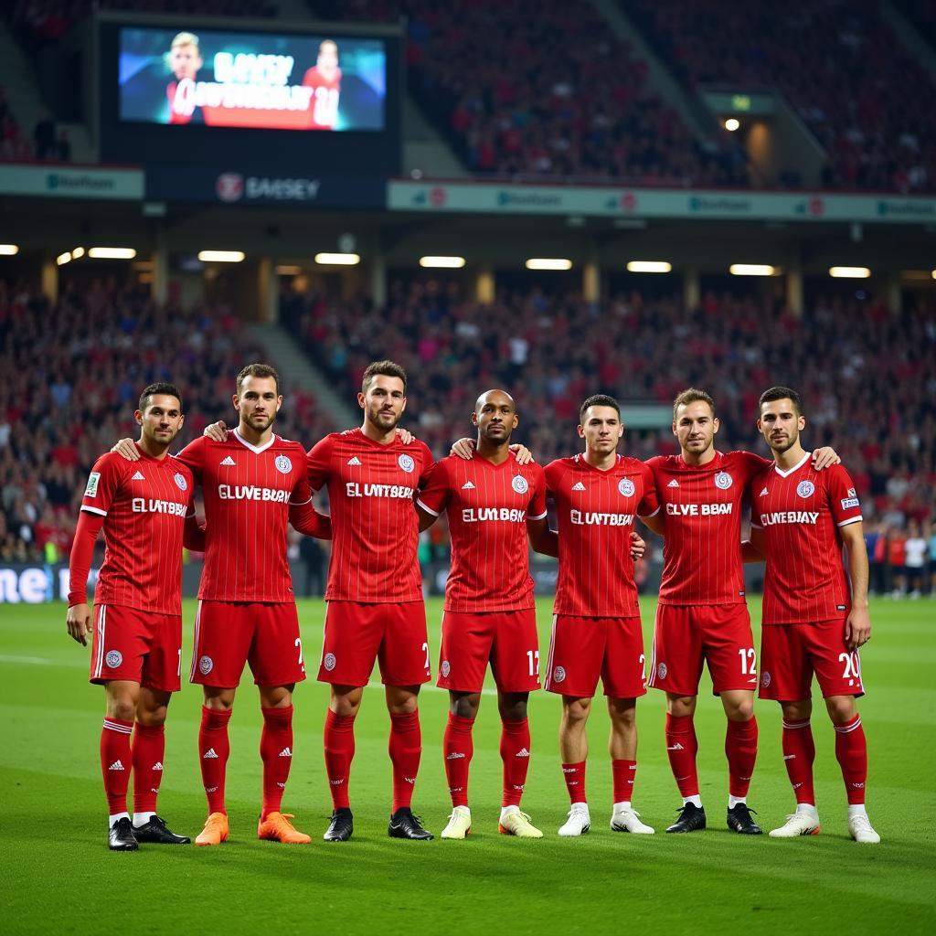 Die Mannschaft von Bayer Leverkusen auf dem Spielfeld vor einem Bundesligaspiel.