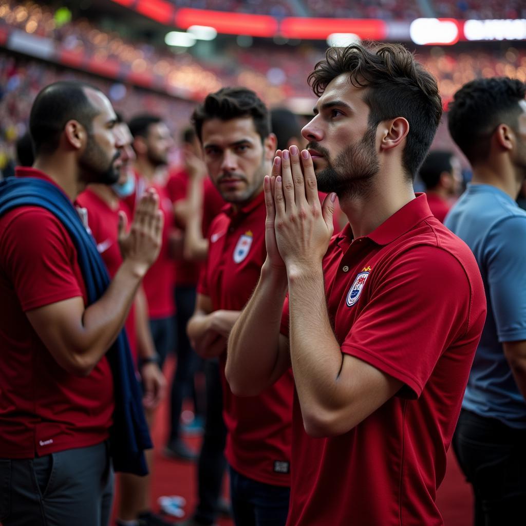 Bayer Leverkusen Fans nach dem Spiel gegen Barcelona