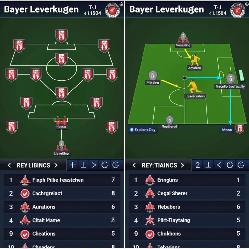 Analyse des Bayer Leverkusen Spiels: Taktiktafel und Statistiken auf einem Bildschirm.