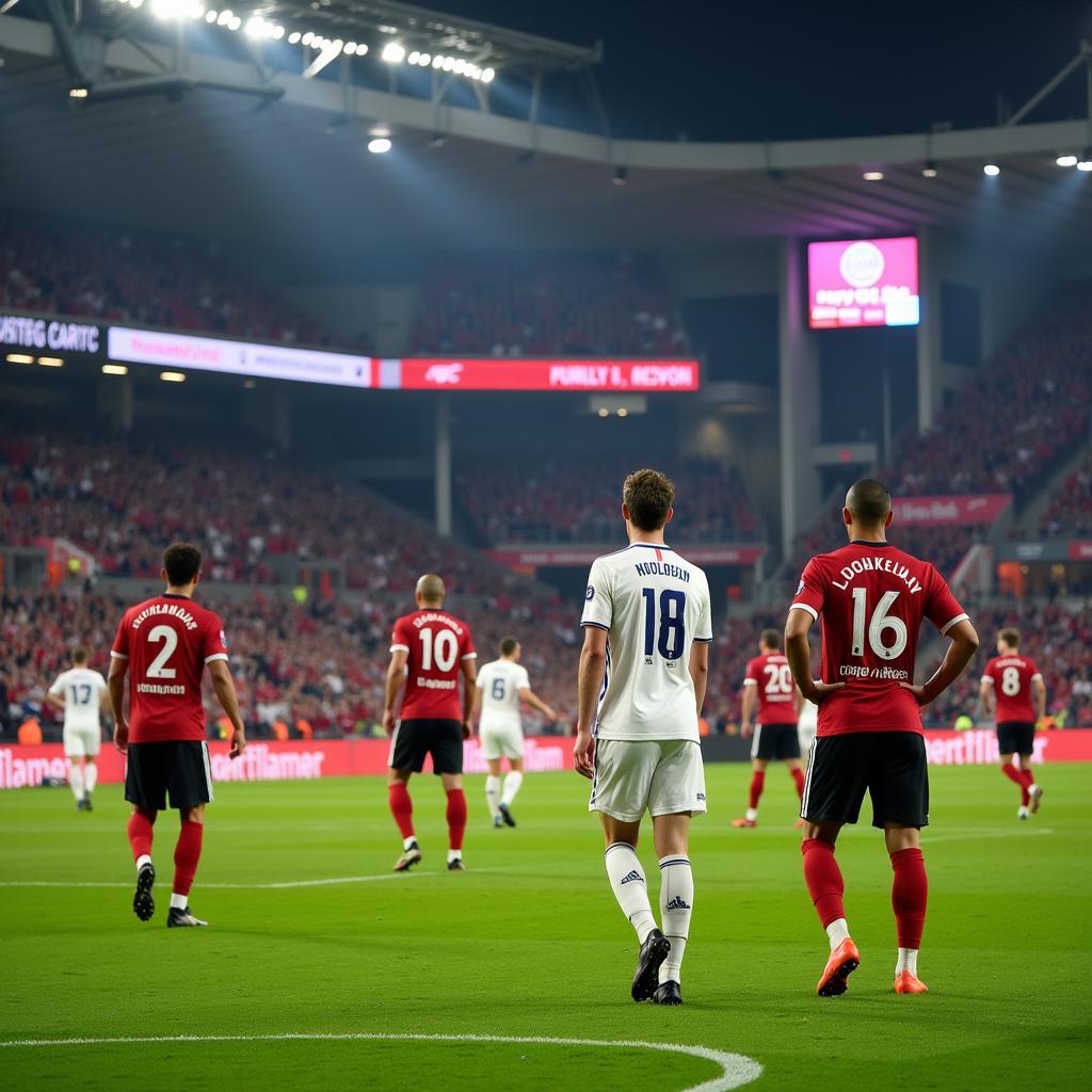 Bayer Leverkusen Spieler im Stadion beim heutigen Spiel