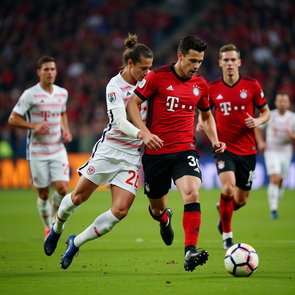 Bayer Leverkusen Spieler auf dem Fußballfeld im Spiel gegen Bayern München