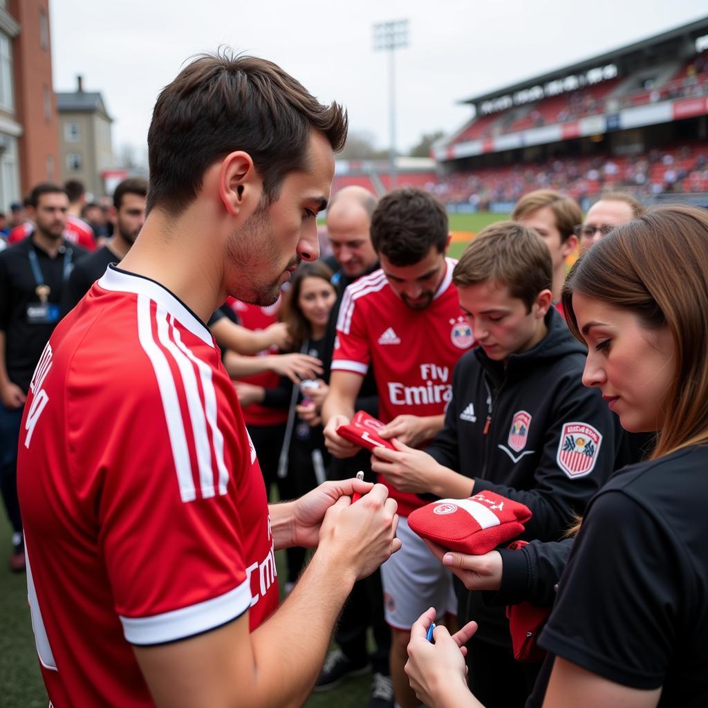 Bayer Leverkusen Spieler geben Autogramme in Rheindorf am 29.06.2019