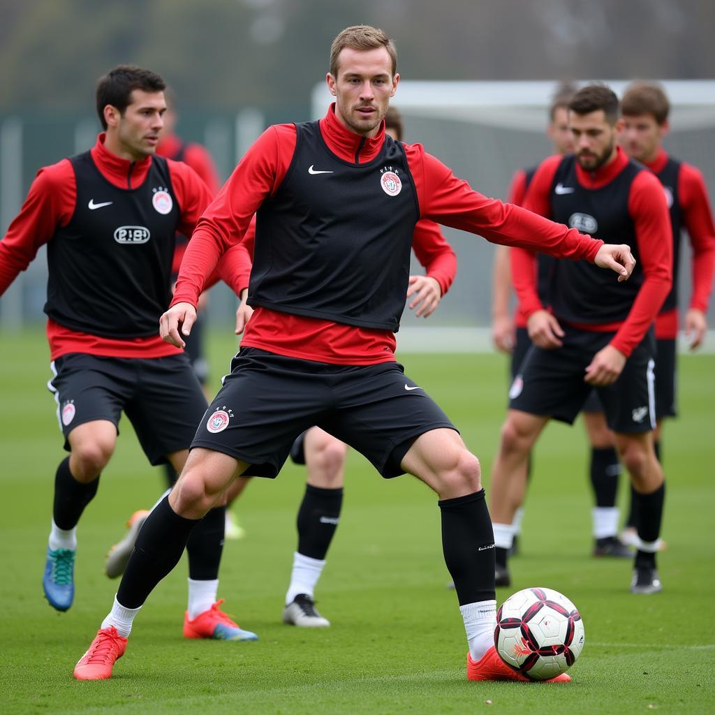 Bayer Leverkusen Spieler im Training vor dem Spiel gegen Bergamo