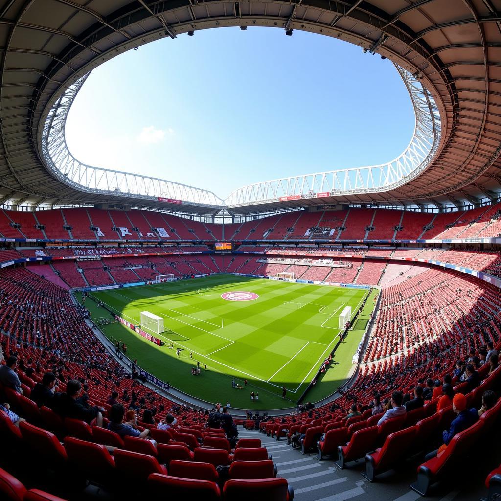 Panoramablick auf die BayArena, das Heimstadion von Bayer Leverkusen