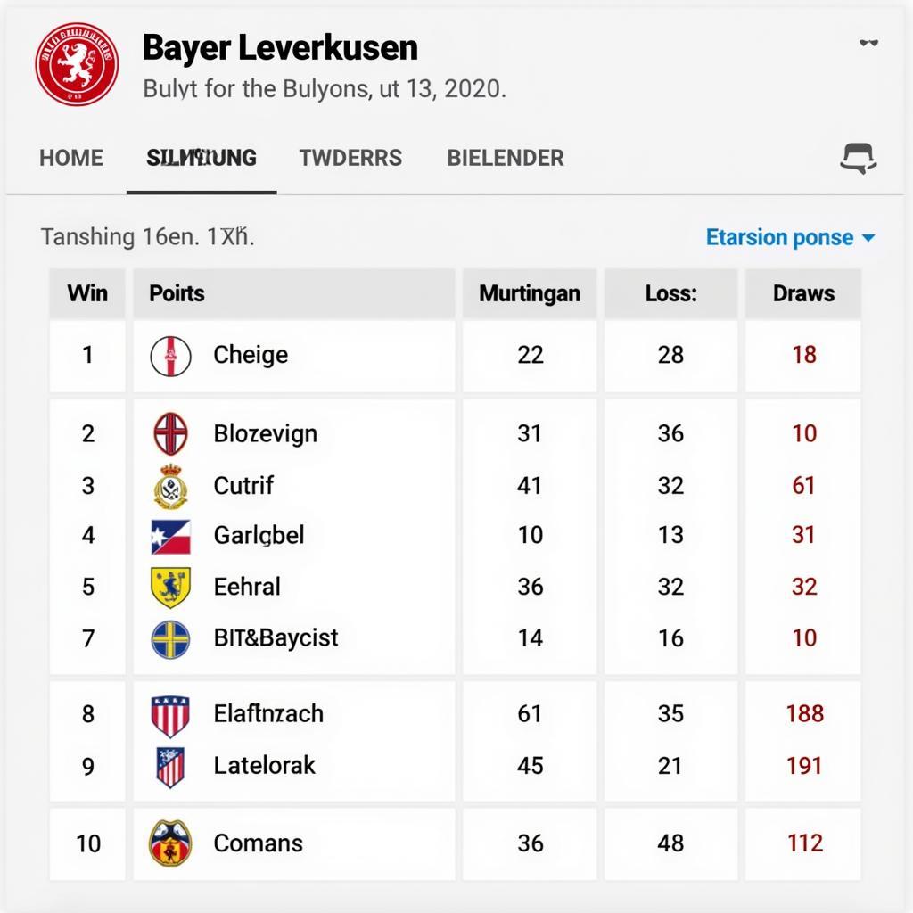 Bayer Leverkusen Tabellenplatzierung in der Bundesliga