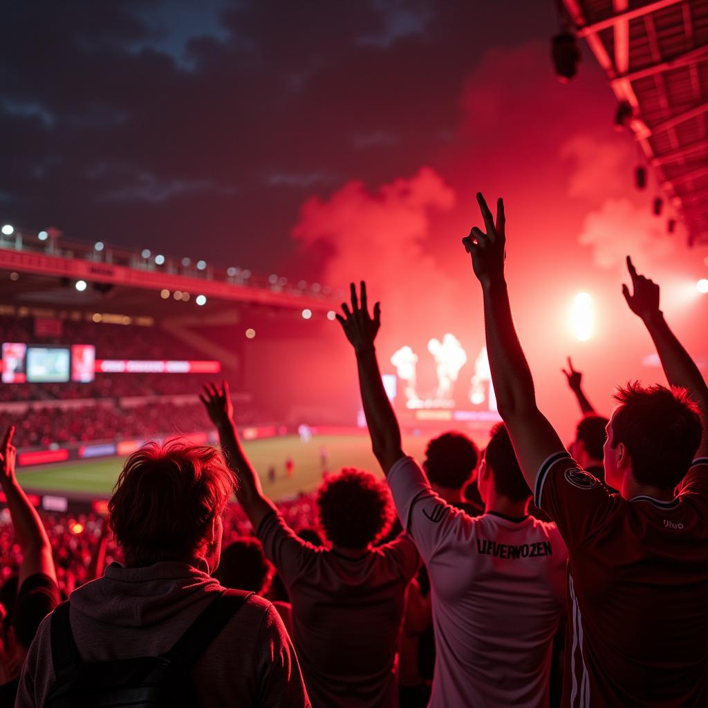 Bayer Leverkusen Fans unterstützen ihre Mannschaft während eines Testspiels