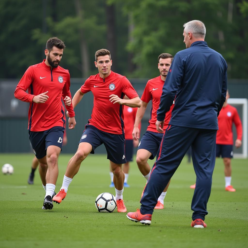 Bayer Leverkusen Taktiktraining während eines Testspiels