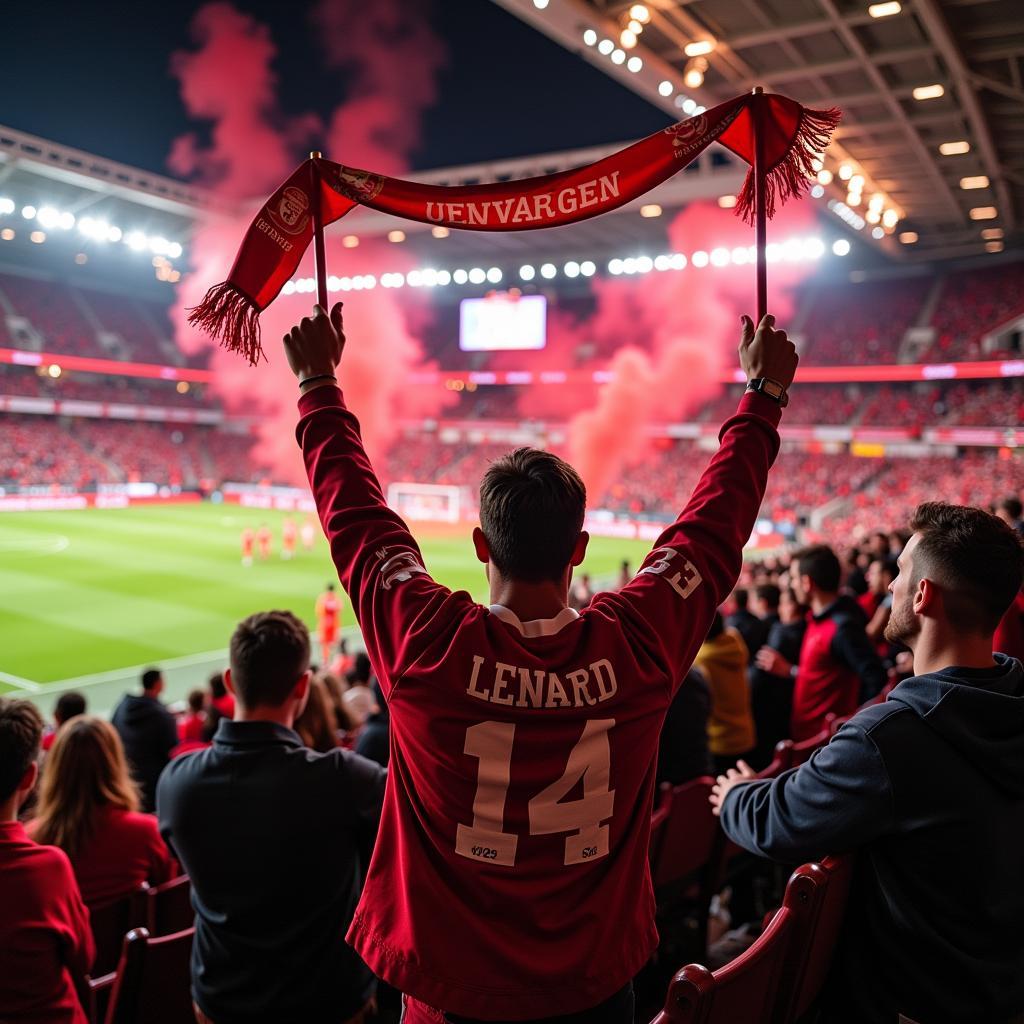 Jubelnde Fans von Bayer Leverkusen