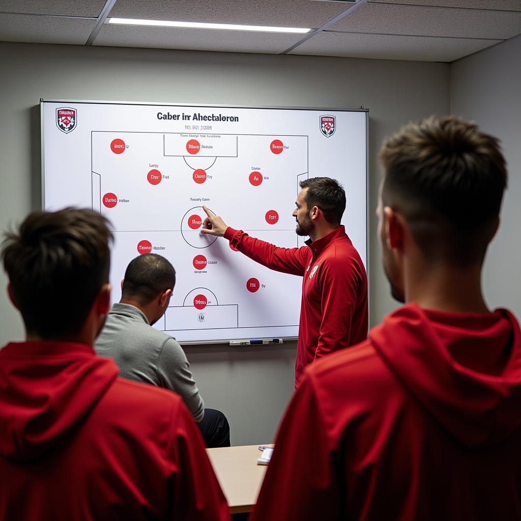 Taktikbesprechung der Bayer Leverkusen Mannschaft