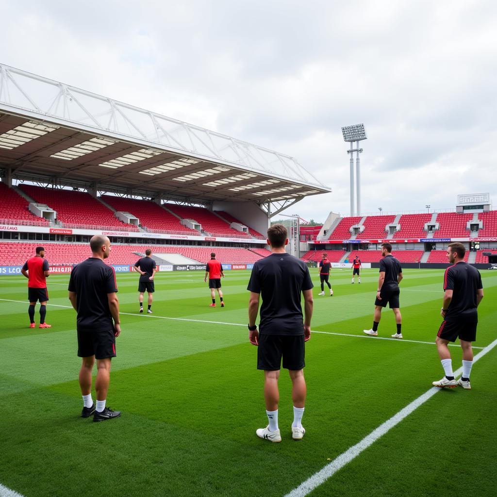 Bayer Leverkusens Trainerstab leitet ein Training