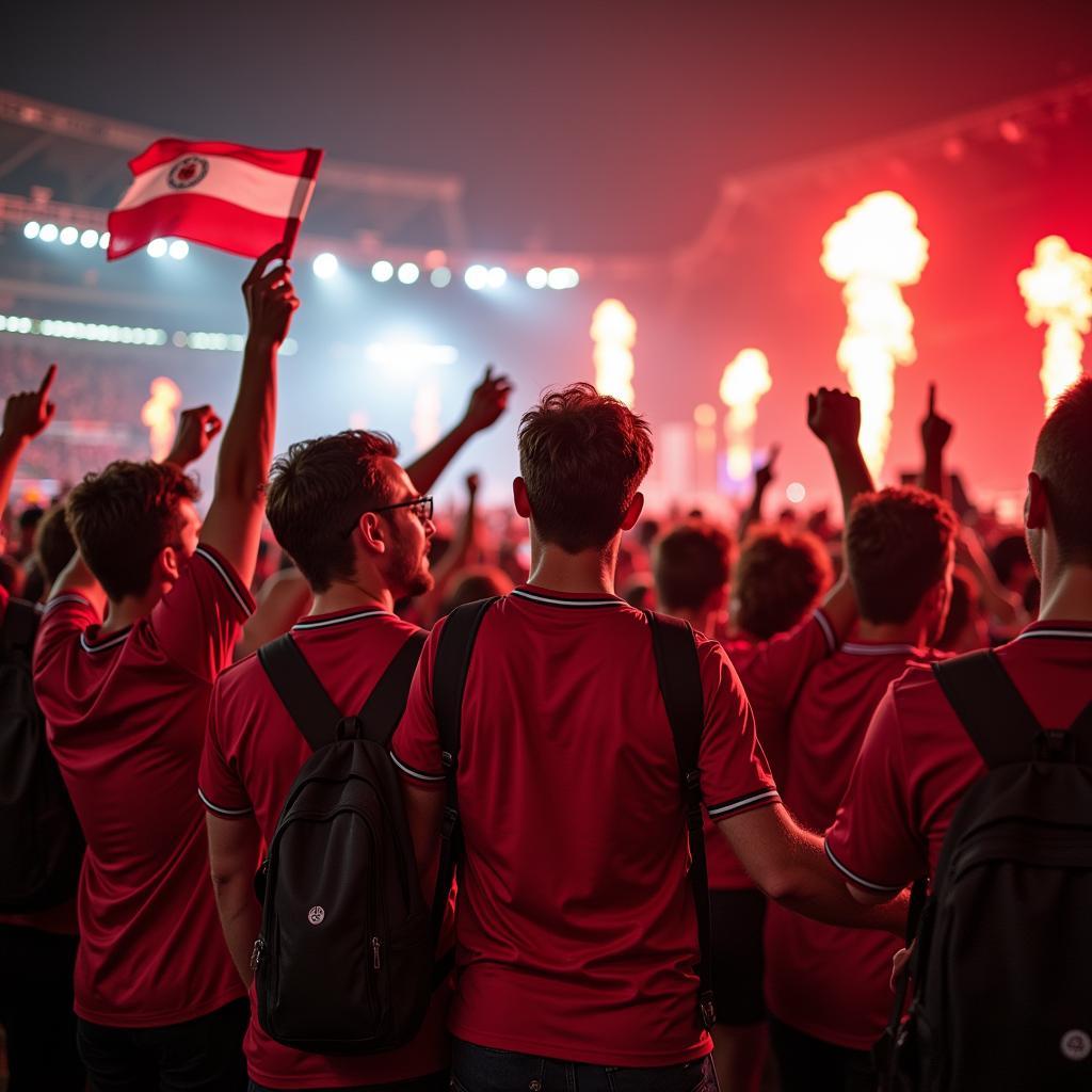 Fans von Bayer Leverkusen feiern den ungeschlagenen Rekord ihrer Mannschaft.