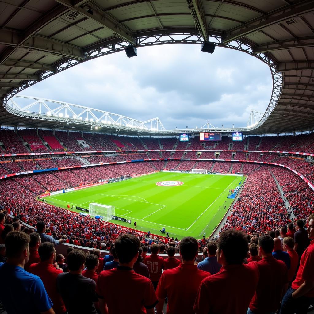 Fans von Bayer Leverkusen und Union St. Gilloise im Stadion