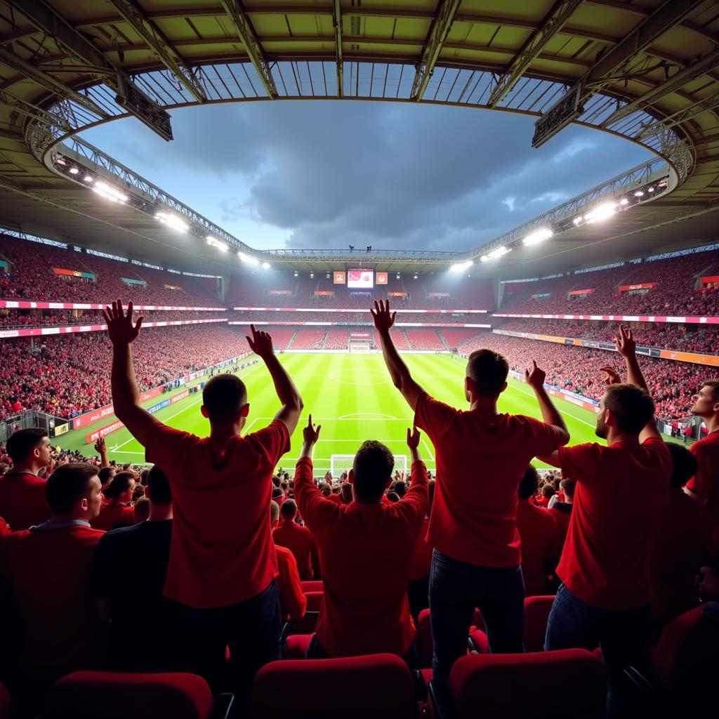 Fans von Bayer Leverkusen und VfB Stuttgart im Stadion