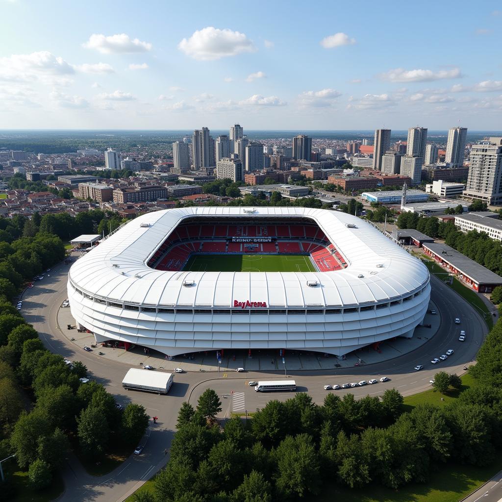 Panoramablick auf die BayArena in Leverkusen Wiesdorf