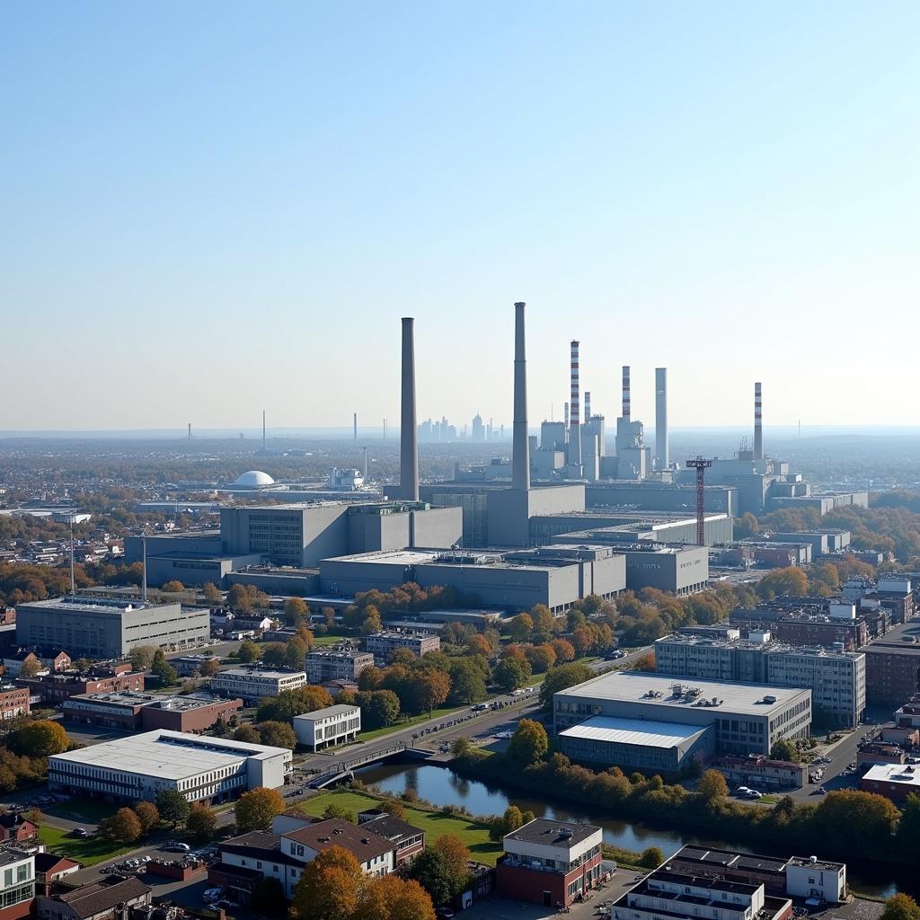 Das Stadtbild von Leverkusen mit den Bayer Werken im Hintergrund