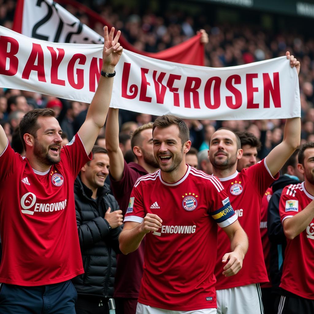 Bayer Leverkusen Fans feiern einen Sieg gegen Bayern München