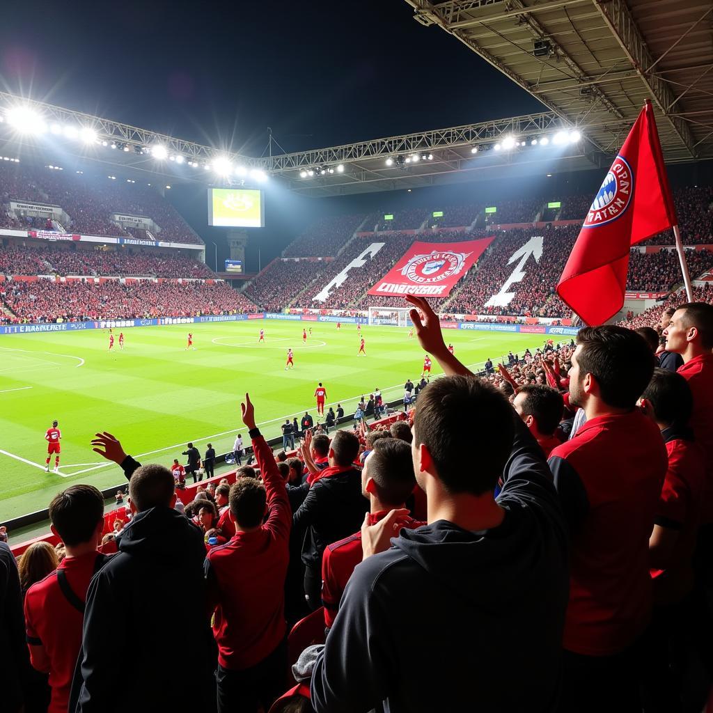 Die Stimmung der Fans im Stadion bei einem Spiel Bayern gegen Leverkusen