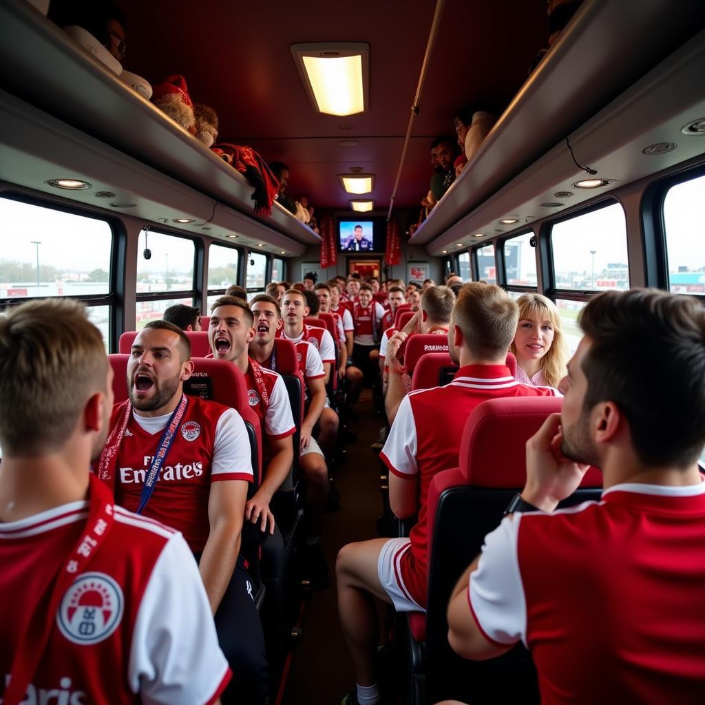 Bus Leverkusen: Lebendige Fan-Atmosphäre im Bus zur BayArena