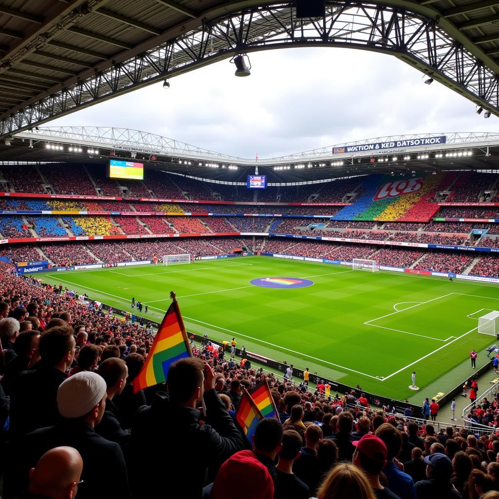 CSD Leverkusen: Rainbow Fahnen im Stadion