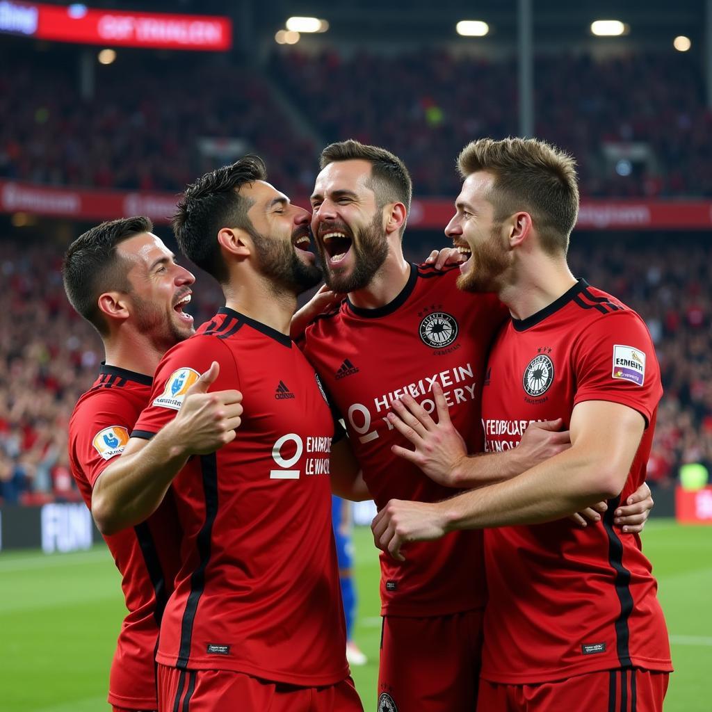 Leverkusener Spieler jubeln nach einem Tor im DFB-Pokal Finale.