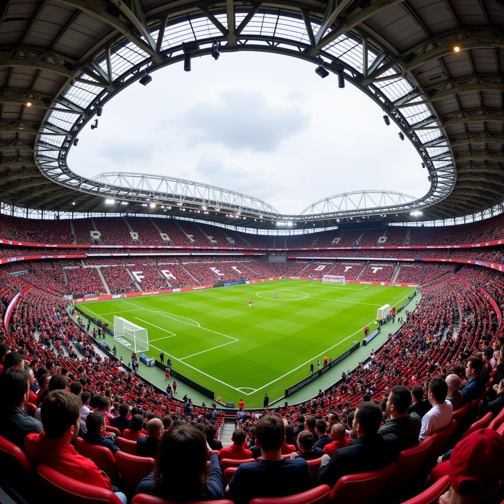 Die BayArena bei einem DFB-Pokal Spiel von Bayer Leverkusen