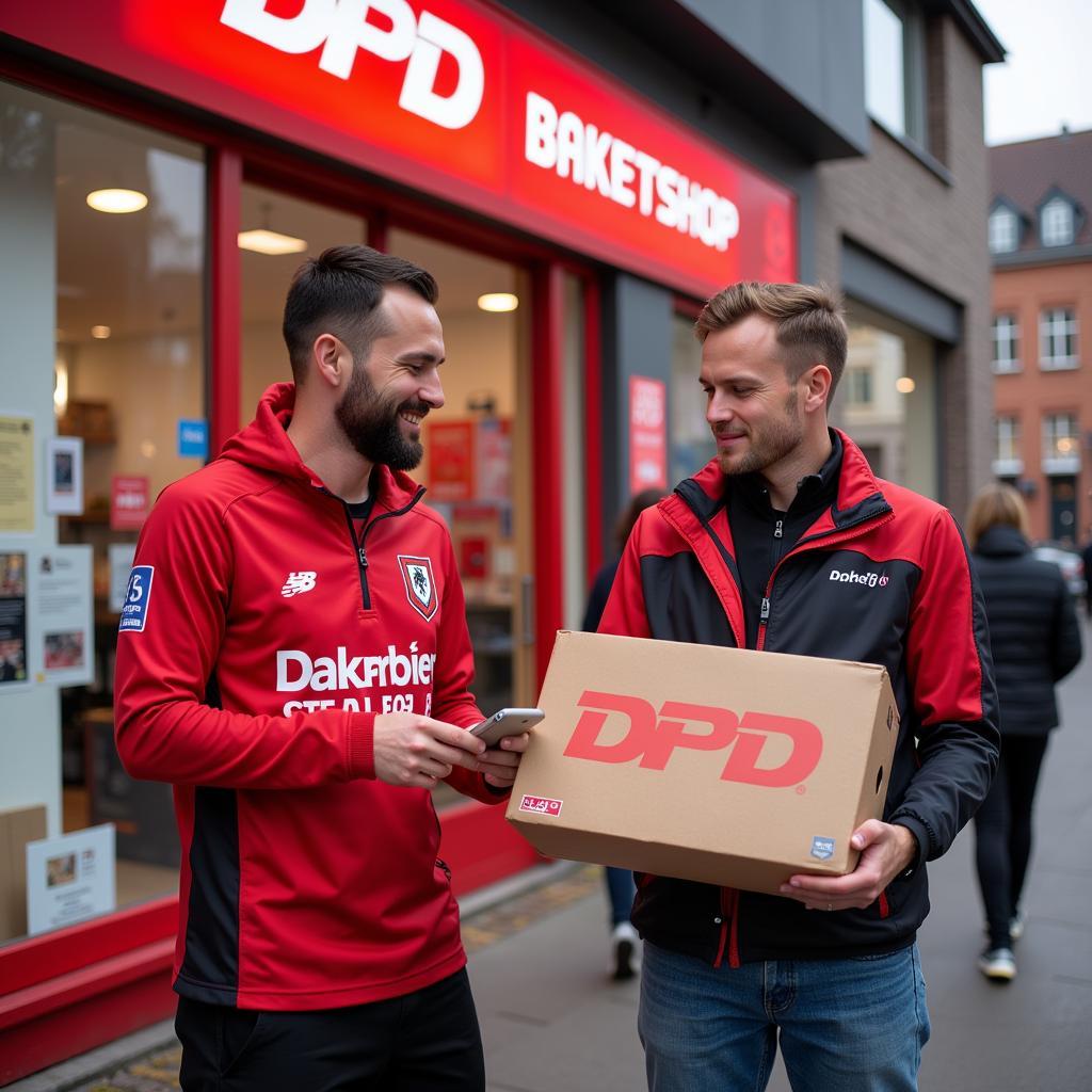 DPD Paketshop Leverkusen: Abholung von Bayer 04 Fanartikeln.