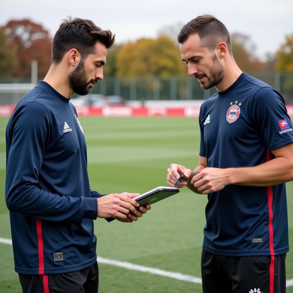 Dr. Boje im Gespräch mit einem Spieler über Verletzungsprävention