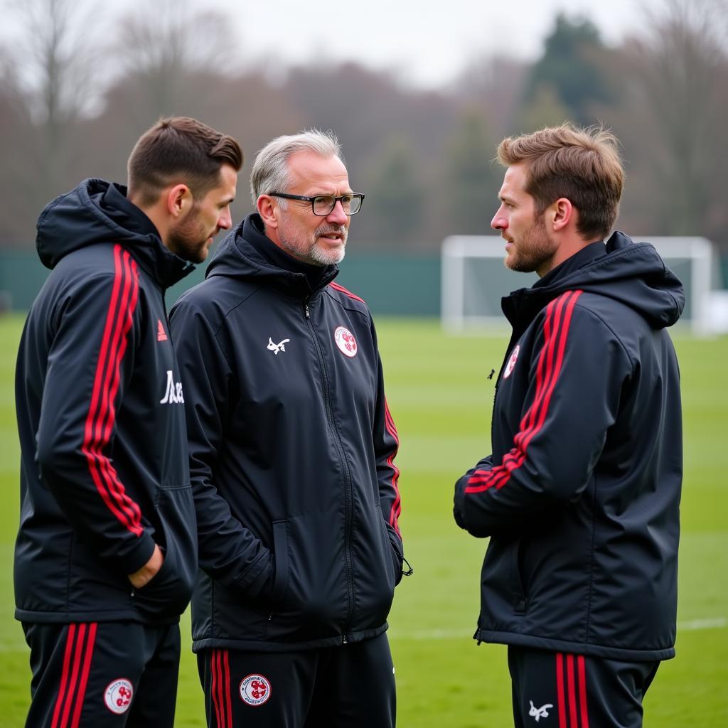 Dr. Gläser im Gespräch mit dem Trainerteam