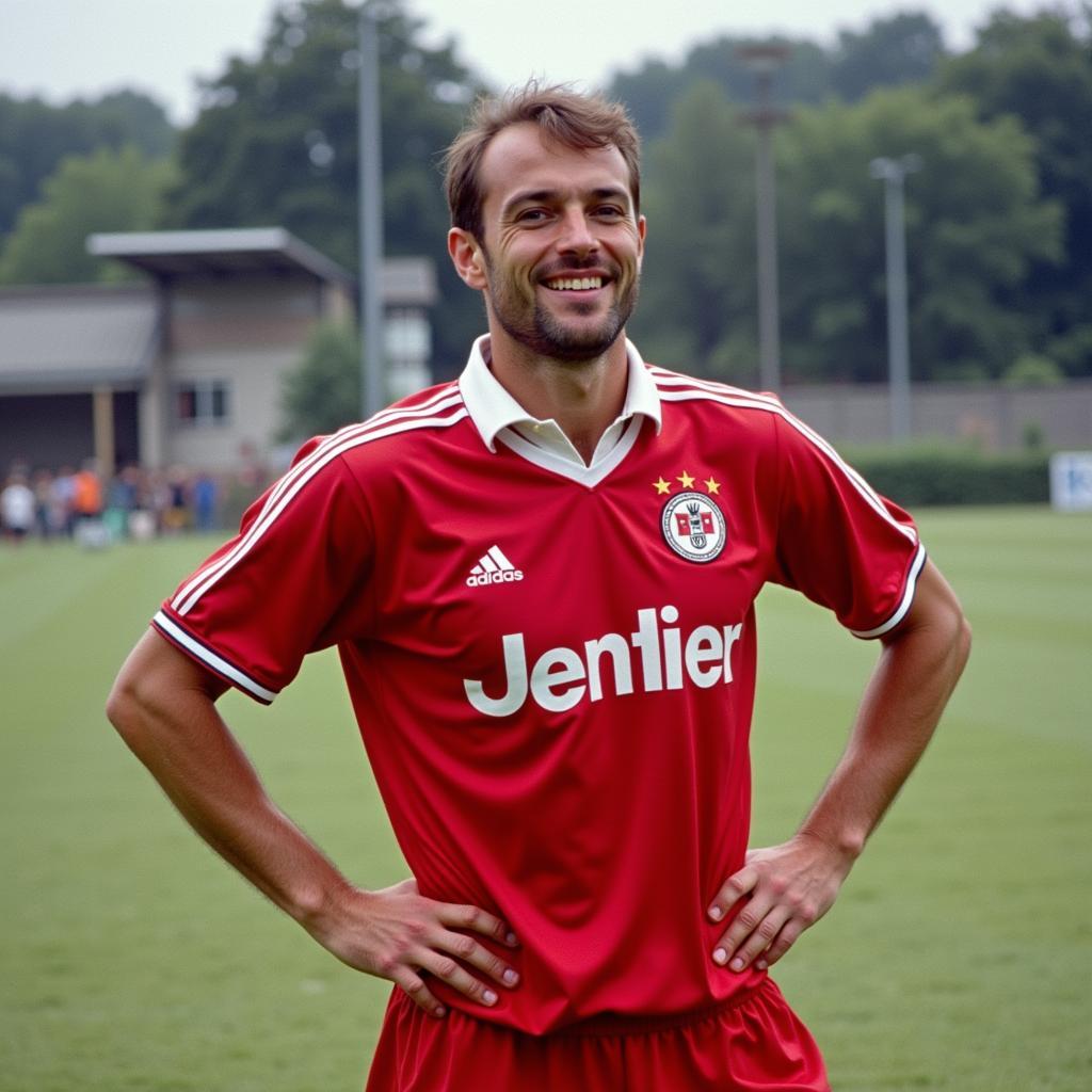 Dr. Overath im Trikot von Bayer 04 Leverkusen.