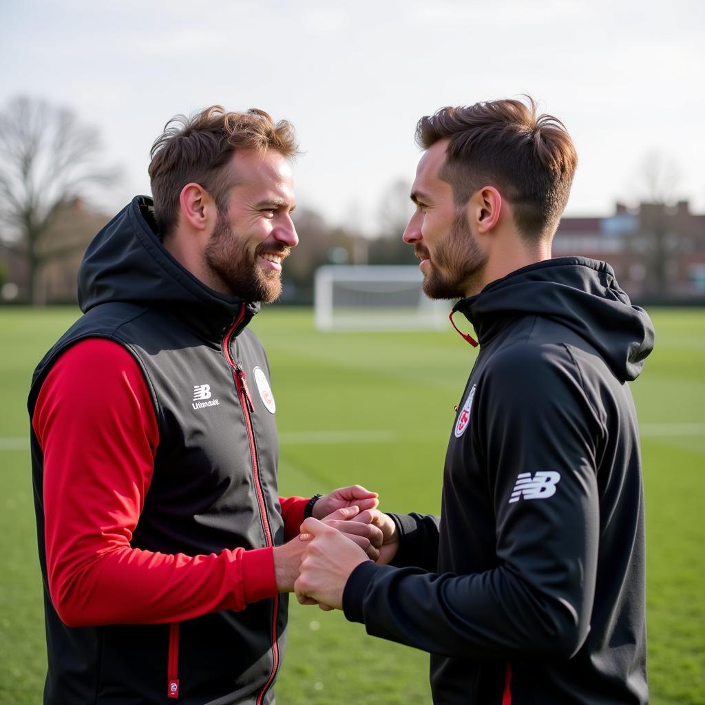 Dr. Simon Leverkusen im Gespräch mit einem Spieler