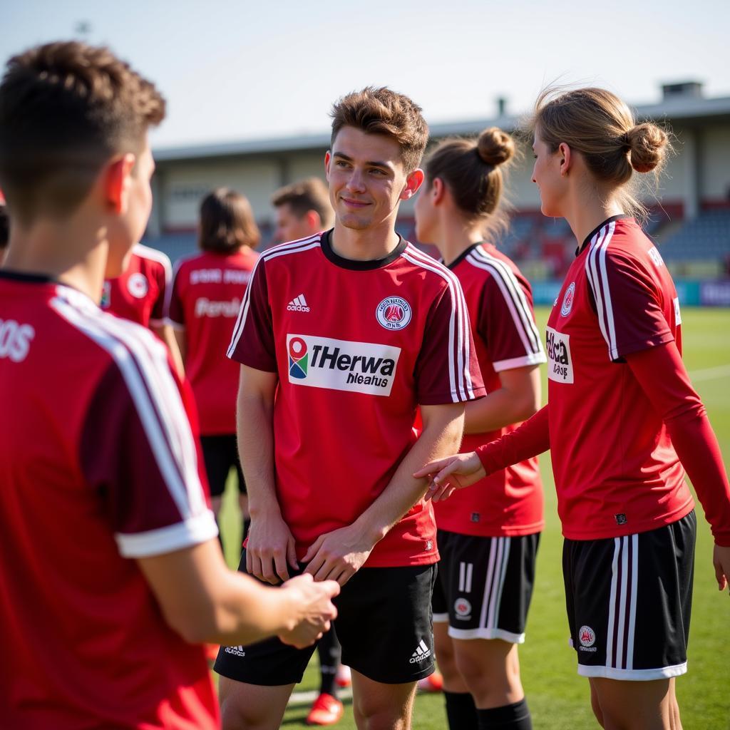 Ehrenamtliche Helfer betreuen die Jugendmannschaften von Bayer 04 Leverkusen.