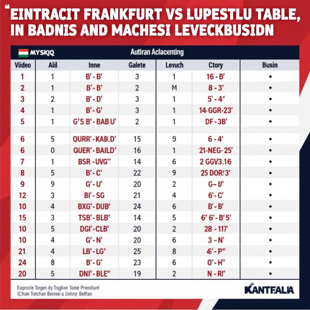 Tabelle Bundesliga mit Hervorhebung von Eintracht Frankfurt und Leverkusen