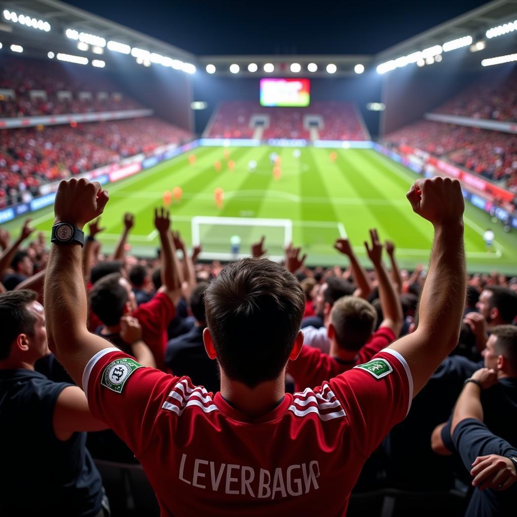 Jubelnde Fans beim Endspiel Leverkusen im TV.