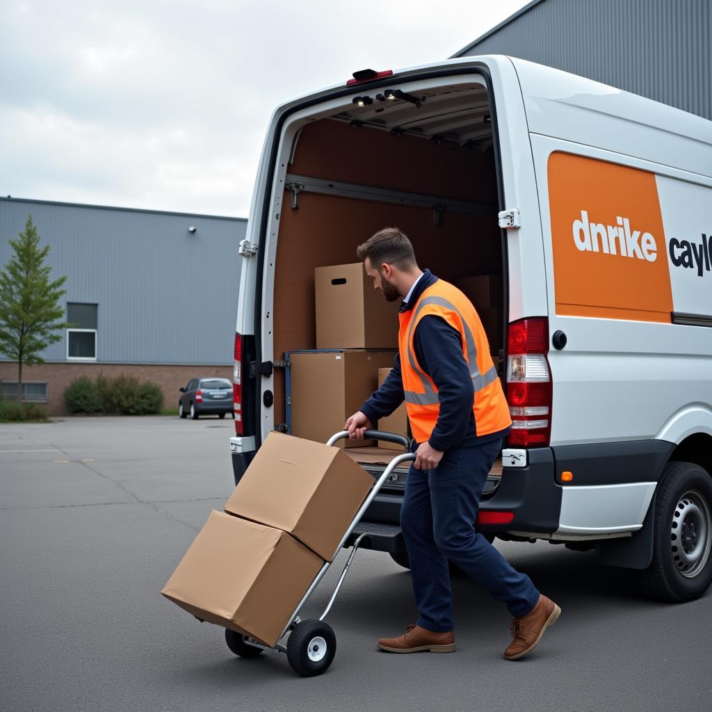 Fahrer in Leverkusen arbeitet im Logistikzentrum