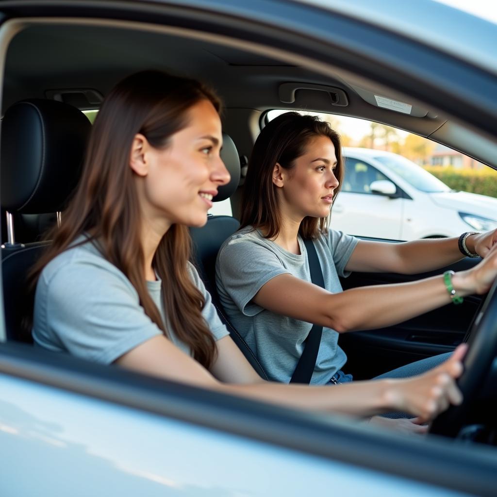 Fahrlehrer und Schüler im Auto - Praxisnahe Fahrausbildung