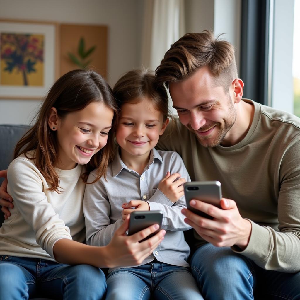 Familie zeigt digitalen Impfpass auf dem Smartphone in Leverkusen