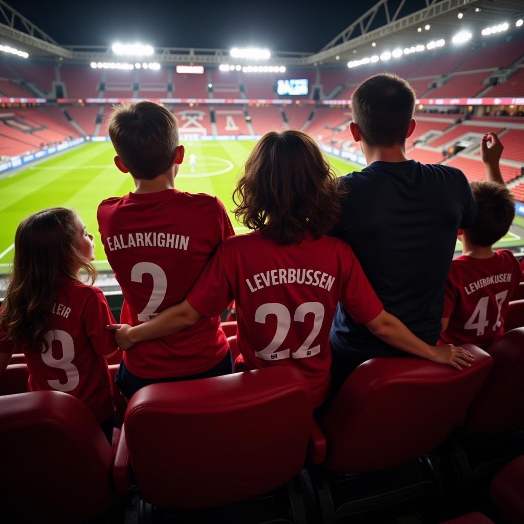 Familien genießen das Leverkusen Spiel am Samstag im Stadion.