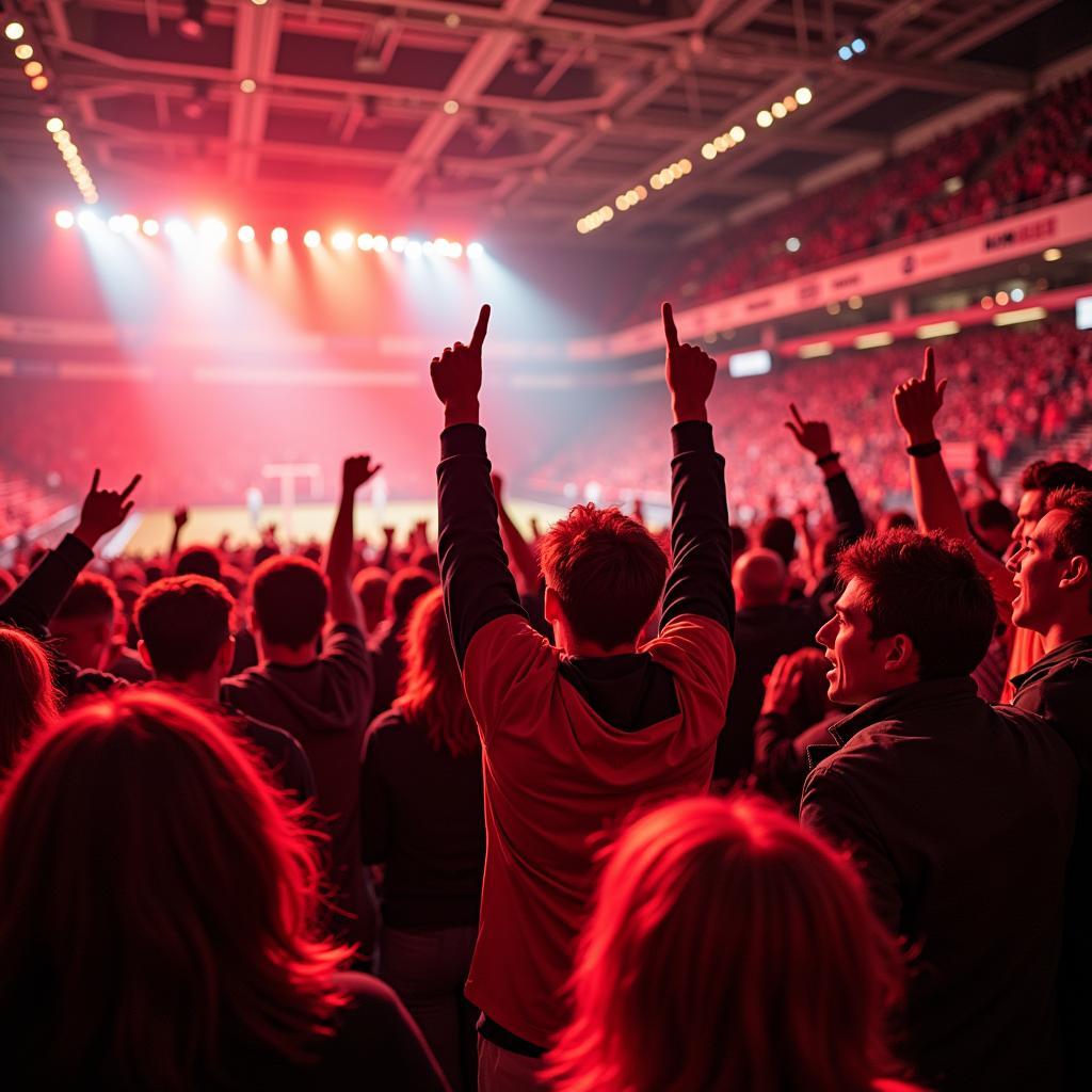 Fans von Bayer 04 Leverkusen feiern einen Sieg