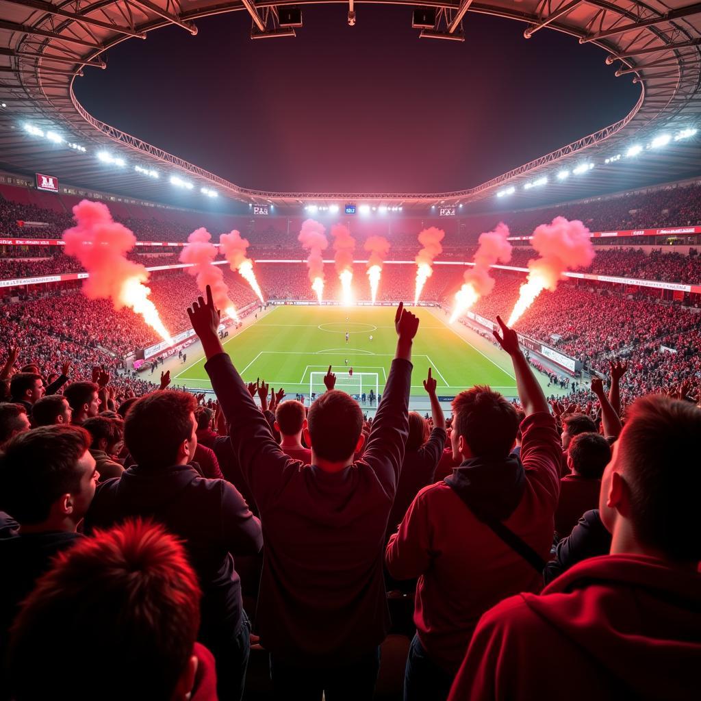 Fans in der BayArena am Wasserturm Leverkusen