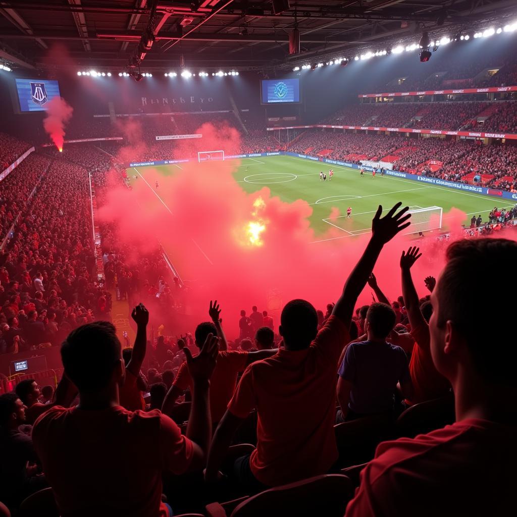 Fans in der BayArena beim Spiel gegen Atletico Madrid 2017