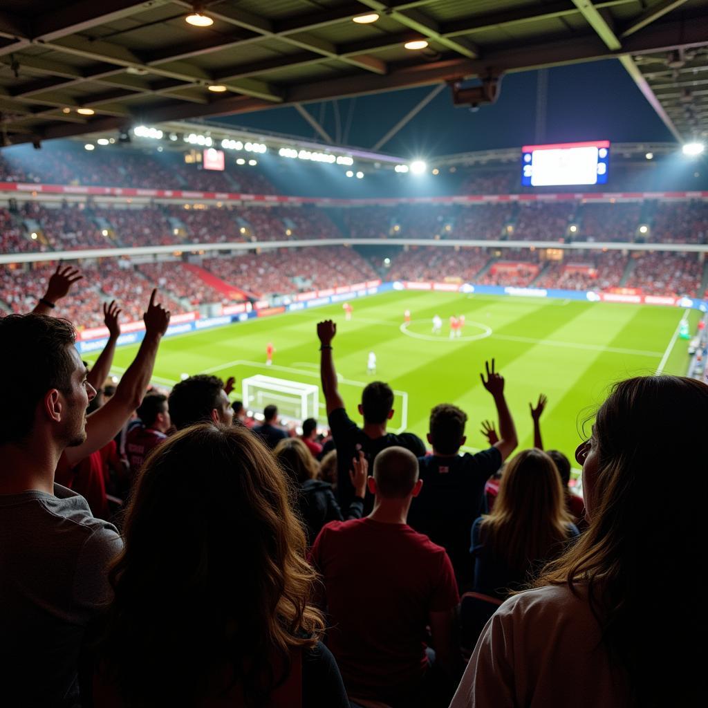 Fans im BayArena an der Atzlenbacher Straße während eines Fußballspiels