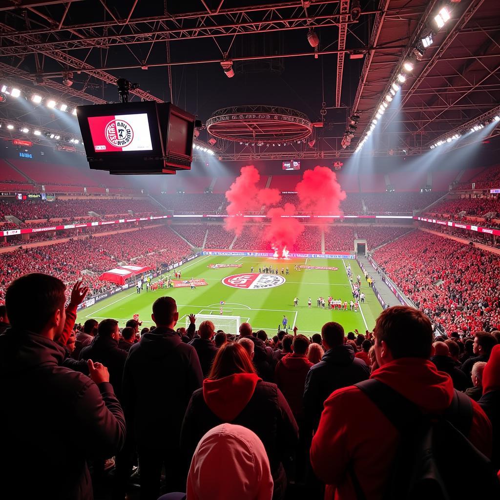 Fans in der BayArena auf der Gise 16 Leverkusen - Unterstützung für die Werkself