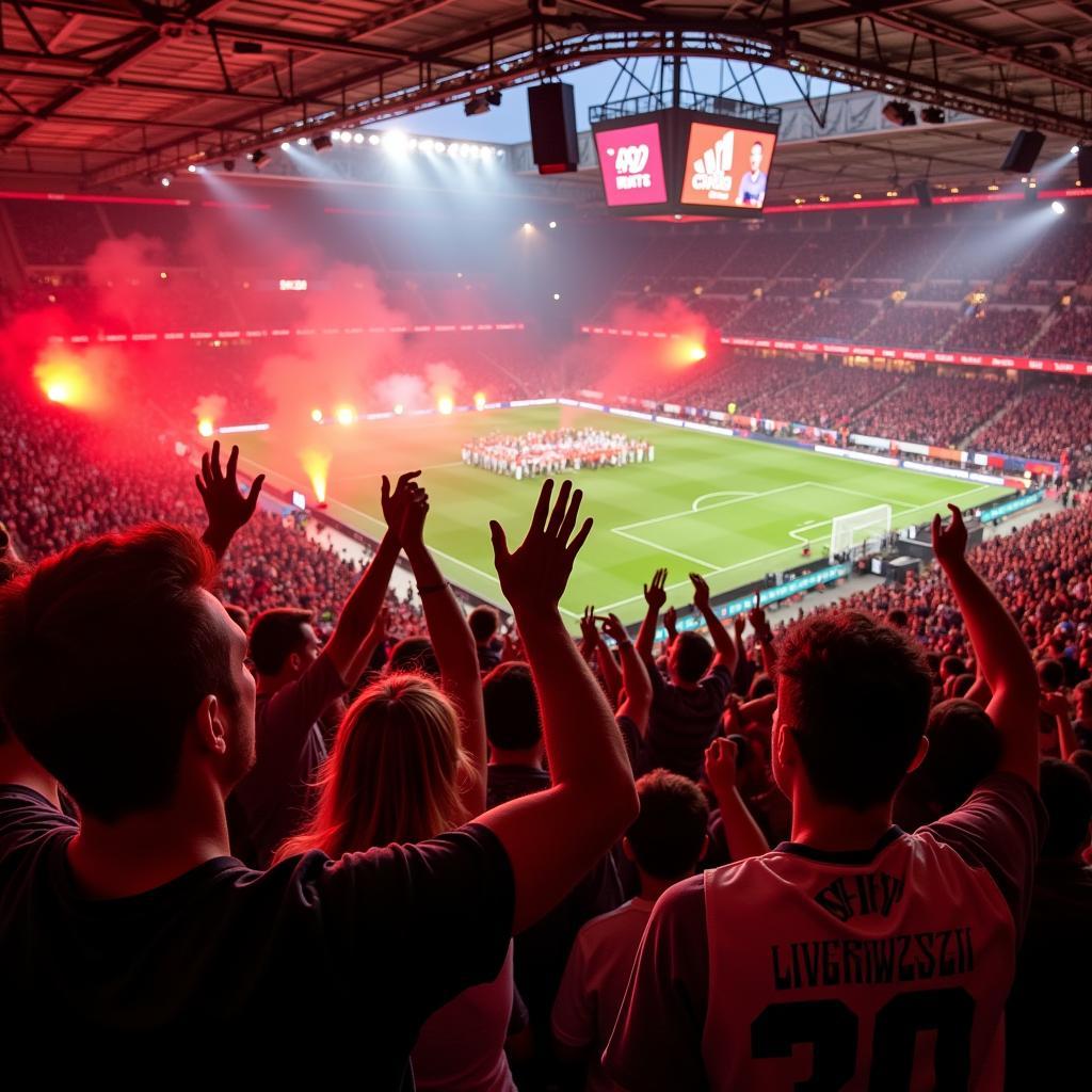 Fans in der BayArena an der Maybachstraße in Leverkusen