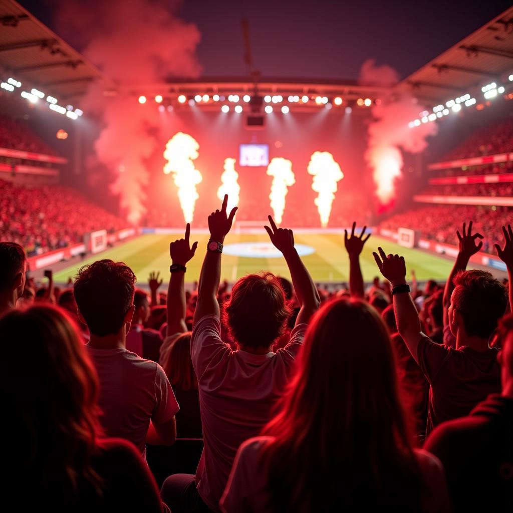 Leidenschaftliche Fans von Bayer 04 Leverkusen im Stadion