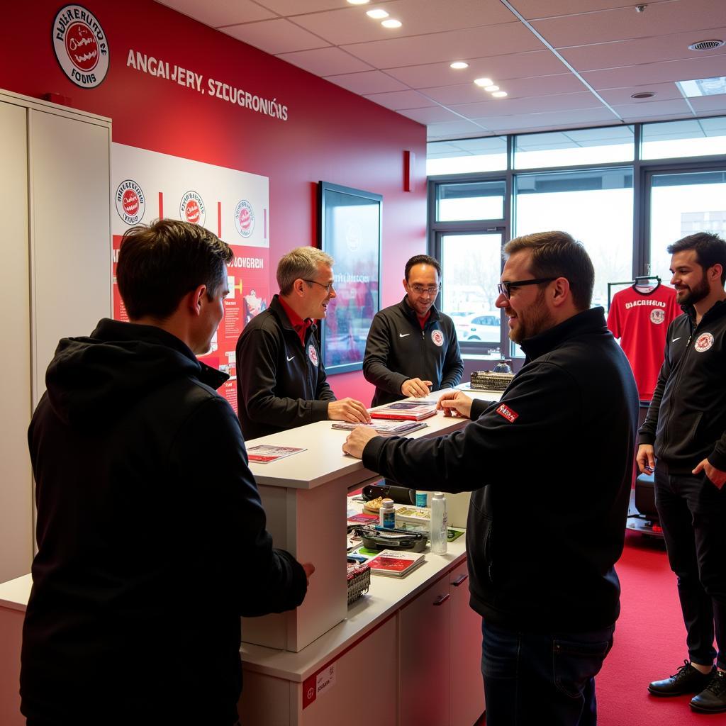 Fans besuchen die Geschäftsstelle von Bayer 04 Leverkusen am Büchelter Hof