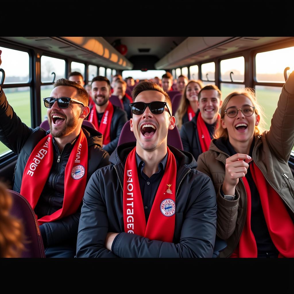 Fans im Bus zur BayArena