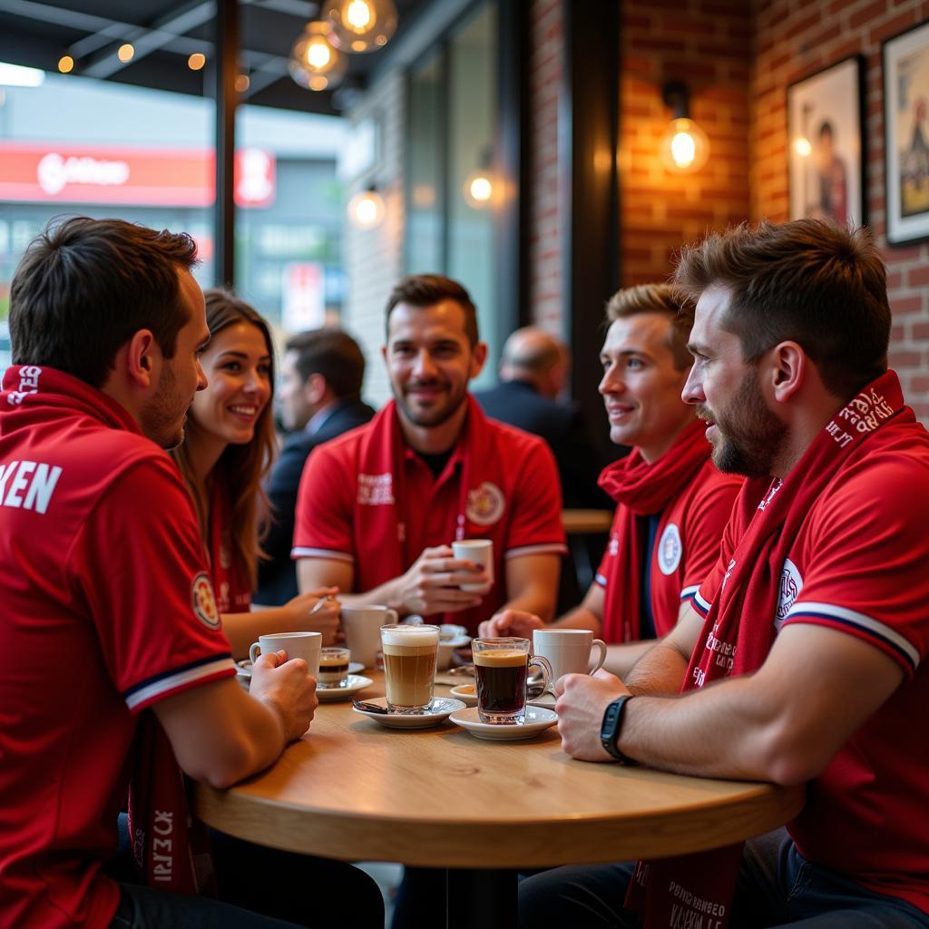 Fans trinken Espresso vor der BayArena