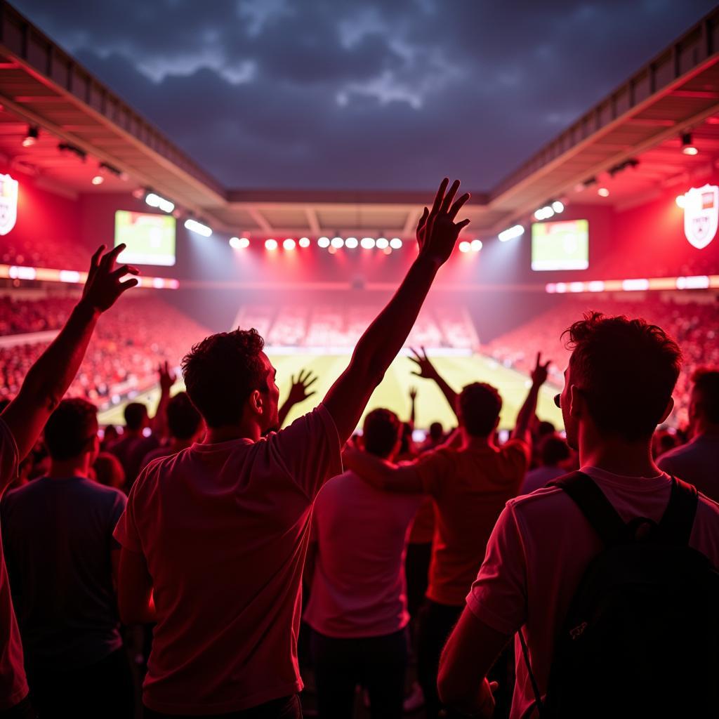 Fans feiern den Leverkusen Sieg nach der Spiel-Übertragung