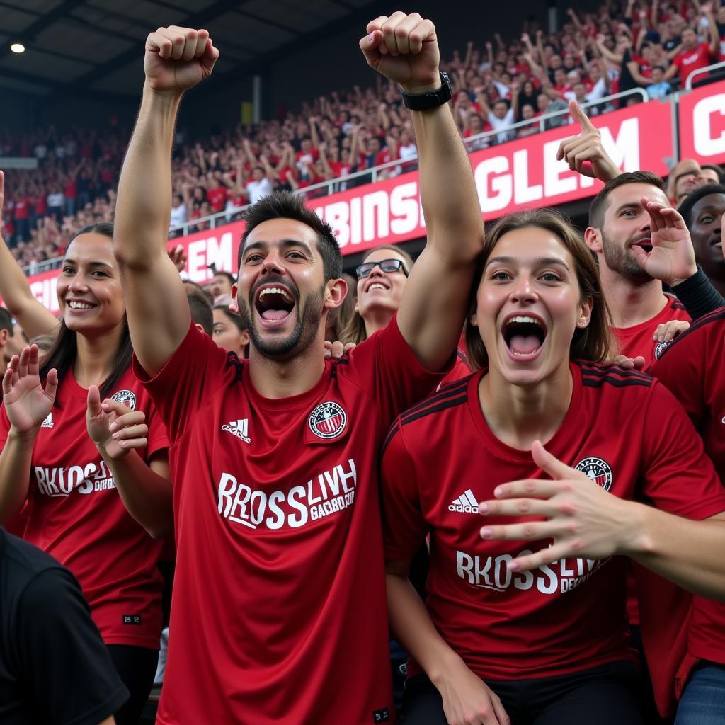 Fans feiern die ungeschlagene Serie von Bayer Leverkusen